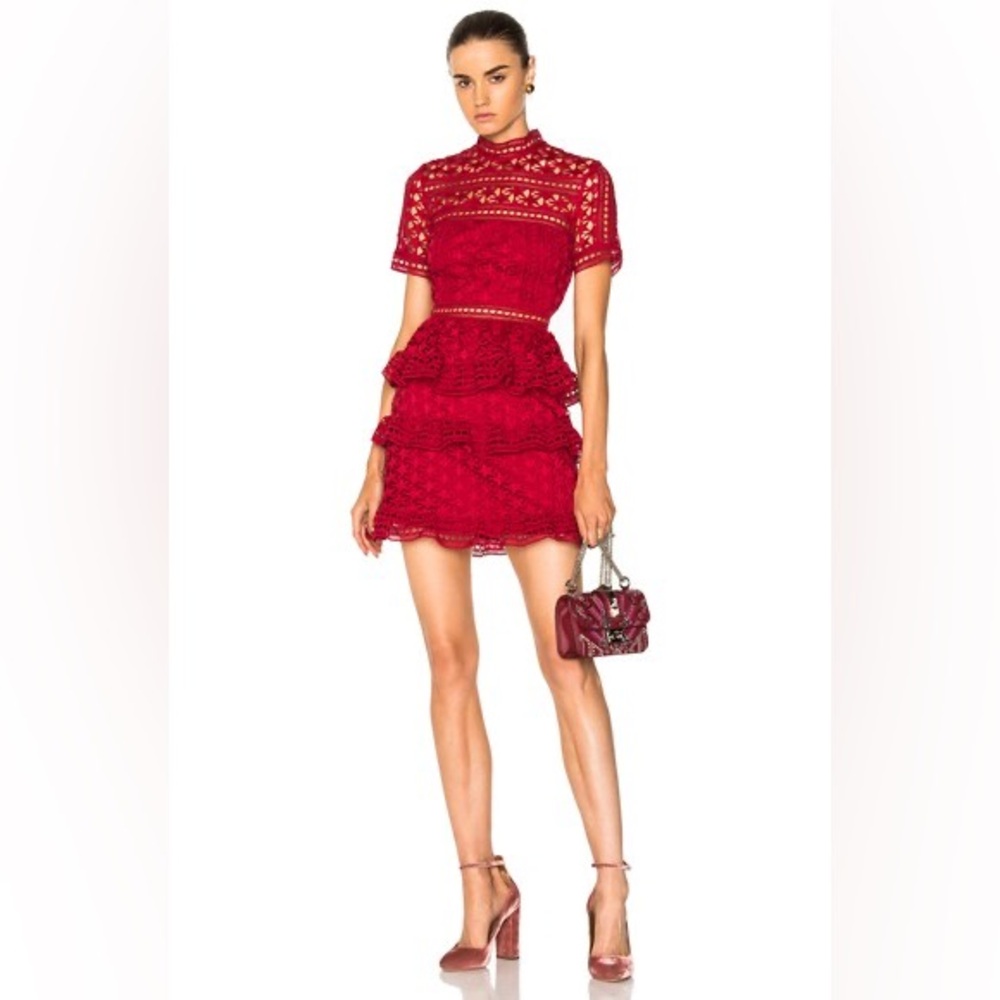 Self-Portrait Red Star Lace Mini Dress – Excellent Condition